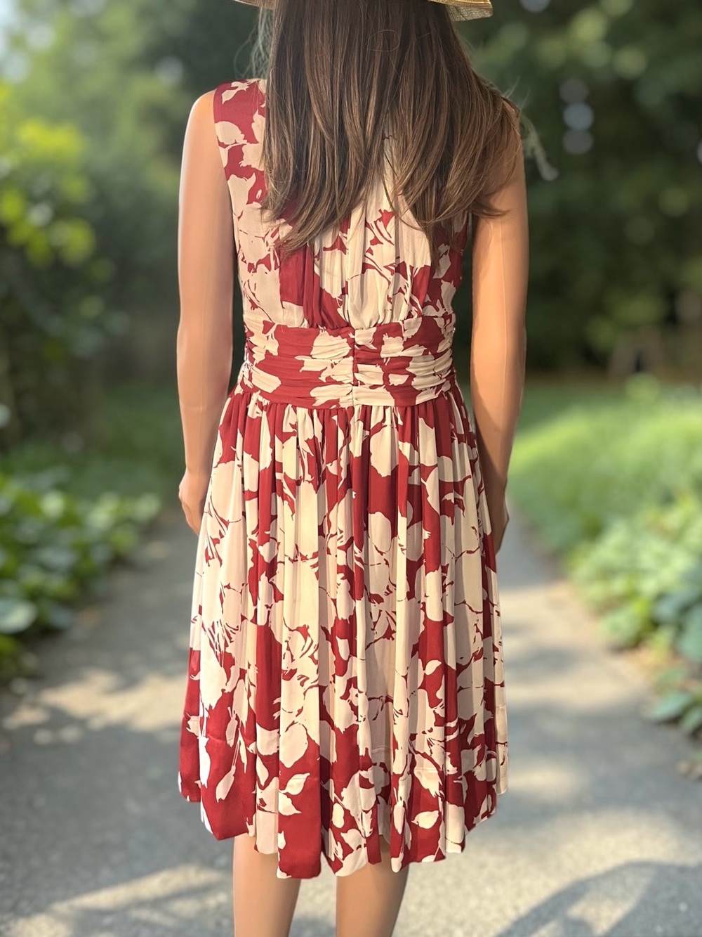 Talbots Pink White Floral Ruched Waist Sleeveless Dress Size 6 - Picture 6 of 6